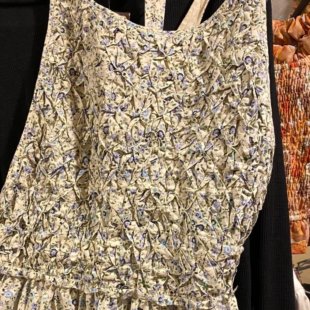 Free People Floral Mini Dress in Cream with Blue Accents - Picture 6 of 7